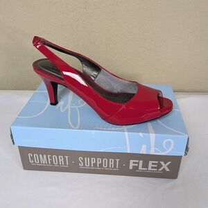 LifeStride Tannis Red Patent Slingback Peep Toe Heels Women's Size 9M